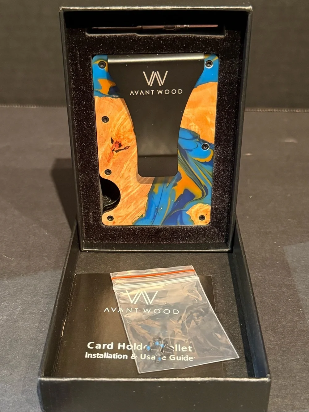 Avant wood 1 of 1 Blue & Orange Resin Wood Minimalist RFID Wallet